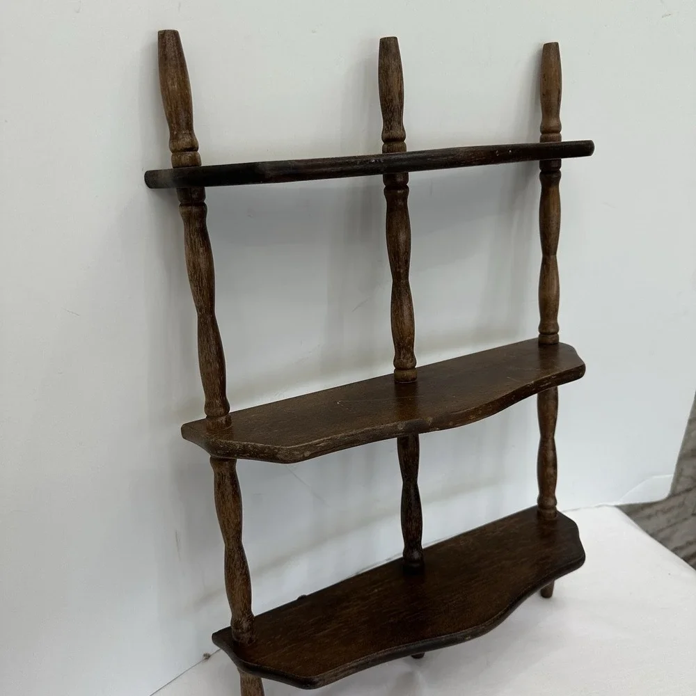Vintage MCM French Country Spindle Shelf 3 Tier Wall Mount Wood 20